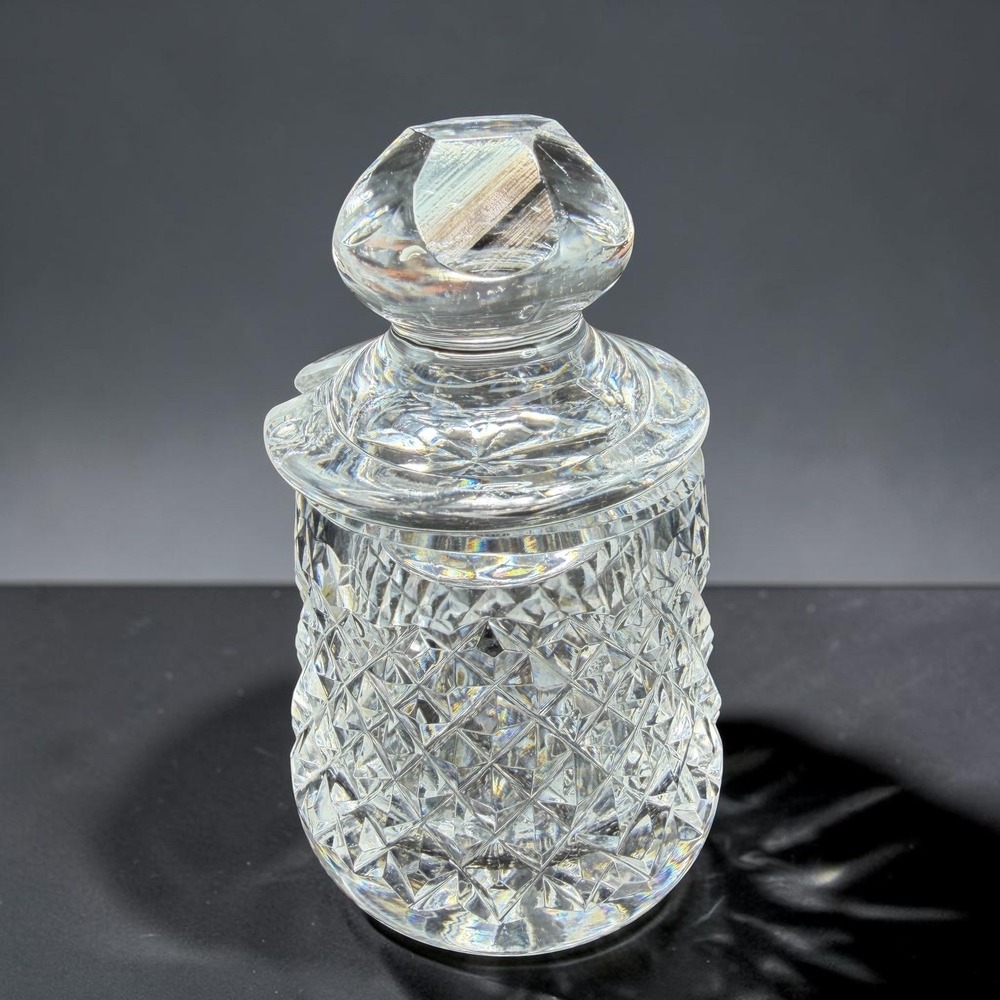 Waterford Crystal Alana Mini Mustard Condiment Pot w Lid Diamond Cut Clear Glass
